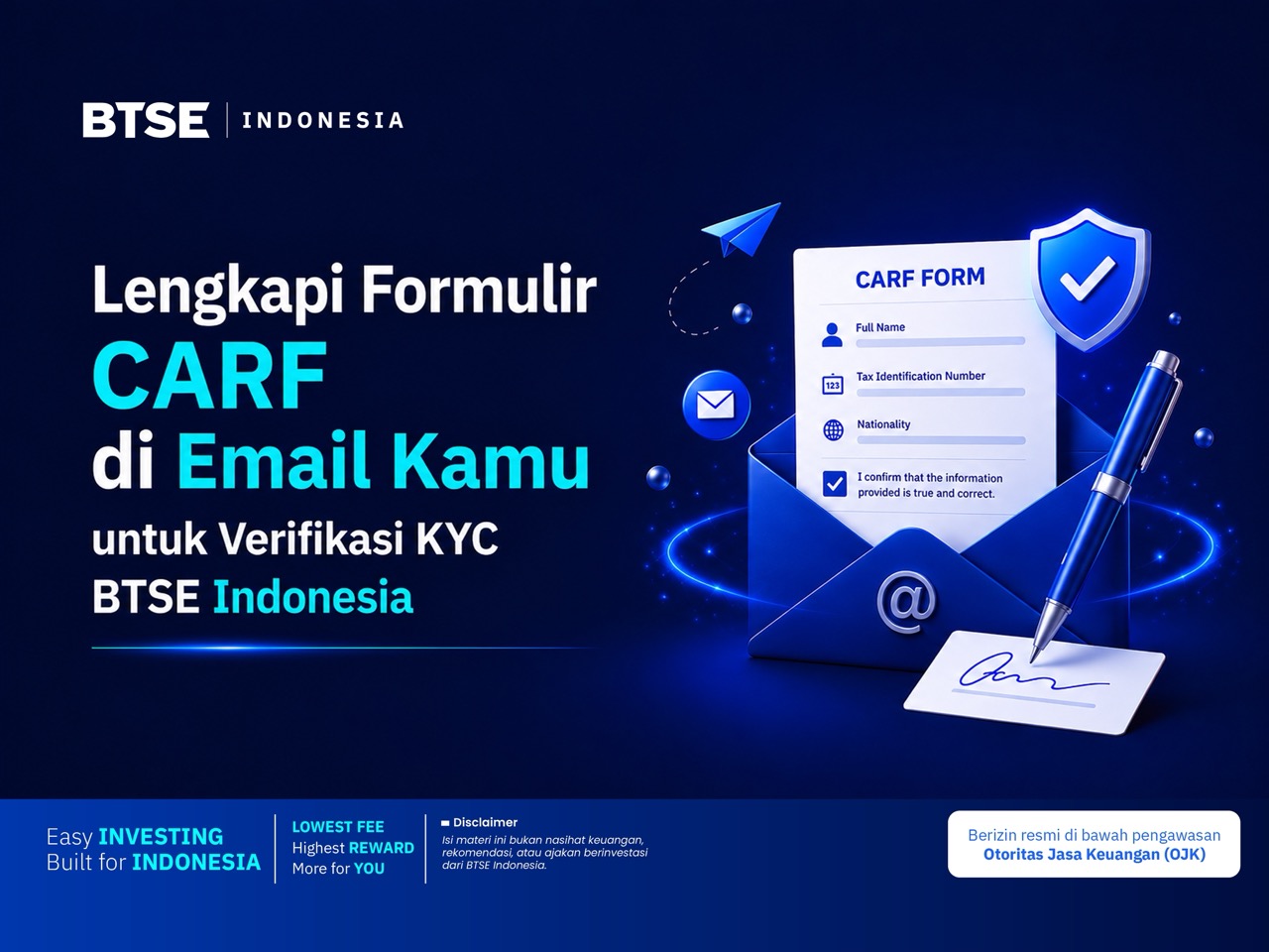 Cek Email Kamu dan Lengkapi Formulir CARF untuk Verifikasi KYC BTSE Indonesia